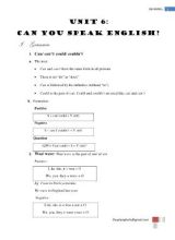 Ngữ pháp Tiếng Anh Lớp 7 - Unit 6 Can you speak English